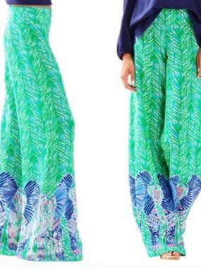 NWT Lilly Pulitzer Lolani Silk Pants in Costa Verde Size 10
